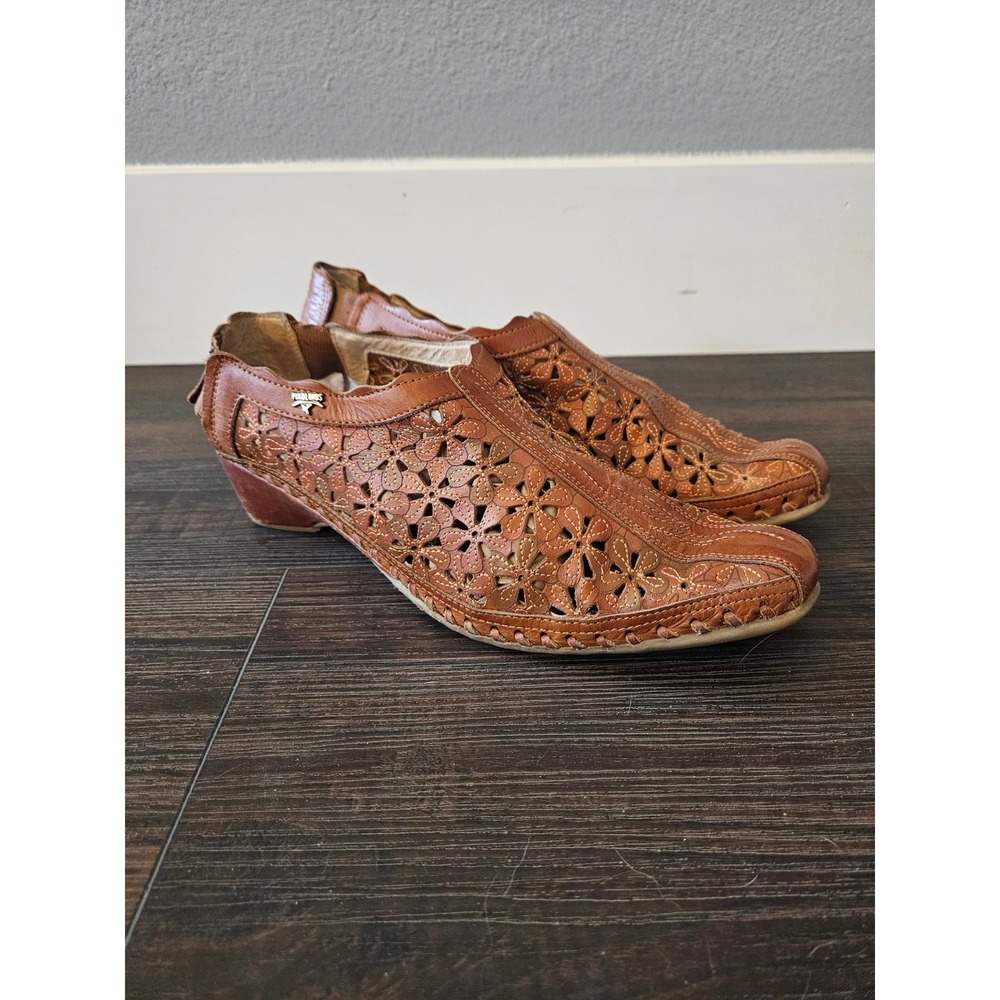 PIKOLINOS Leather Daisy Cutout Scalloped Mules Artisan Boho Cottagecore - Sz 40 - Picture 2 of 12